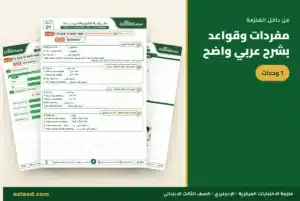 من داخل ملزمة الإنجليزي ثالث ابتدائي — مفردات وقواعد بشرح عربي